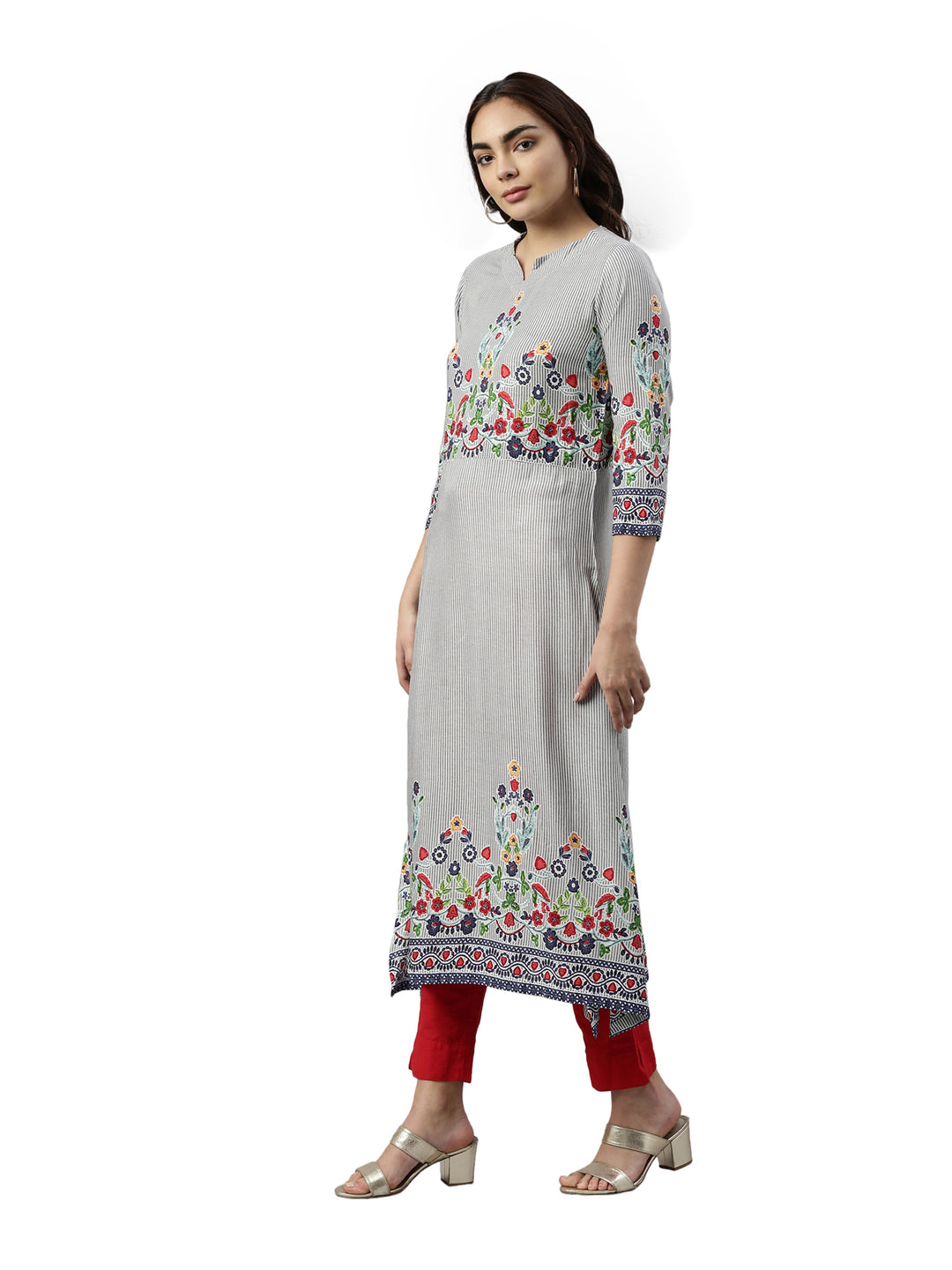 Neerus Gray Color Rayon Fabric Kurta