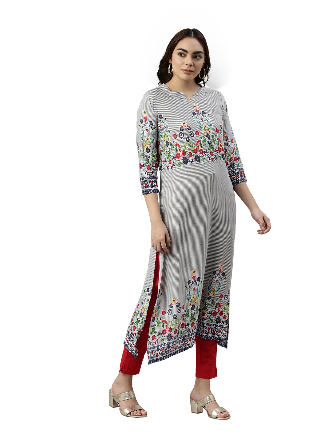 Neerus Gray Color Rayon Fabric Kurta