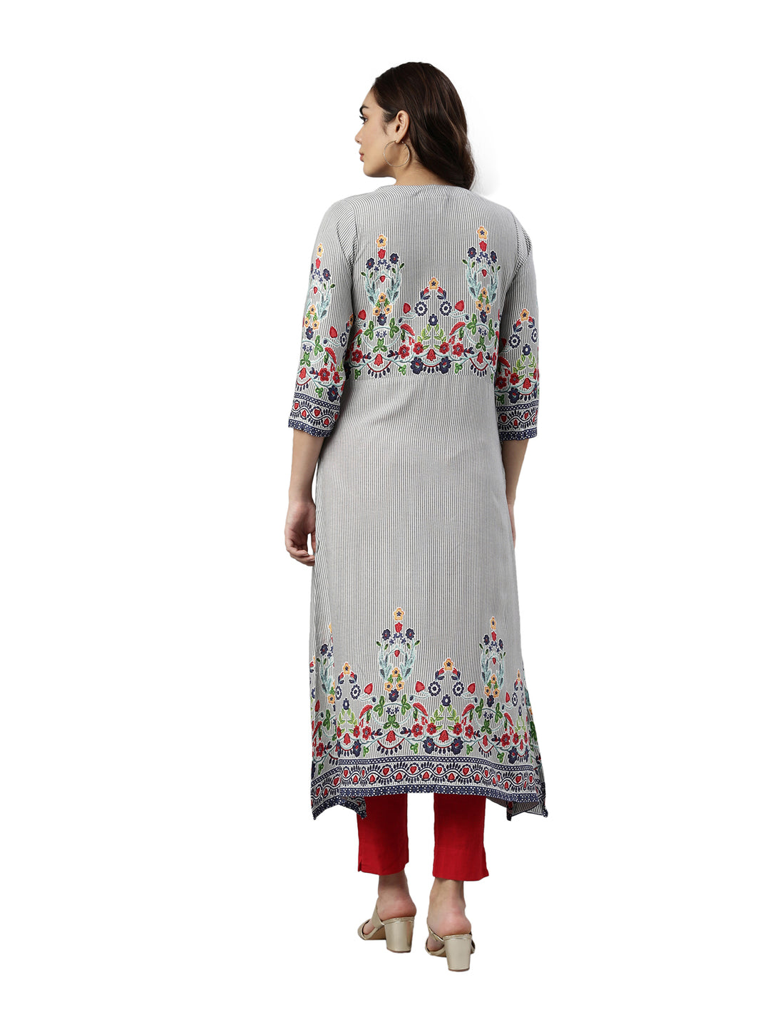 Neerus Gray Color Rayon Fabric Kurta