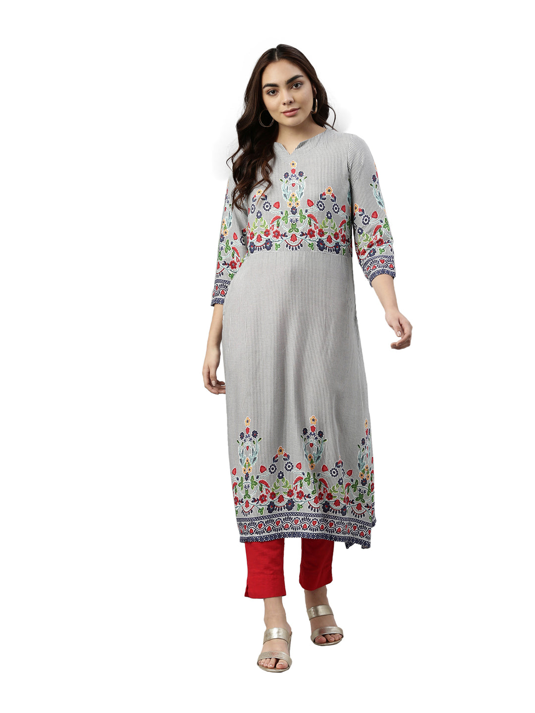 Neerus Gray Color Rayon Fabric Kurta