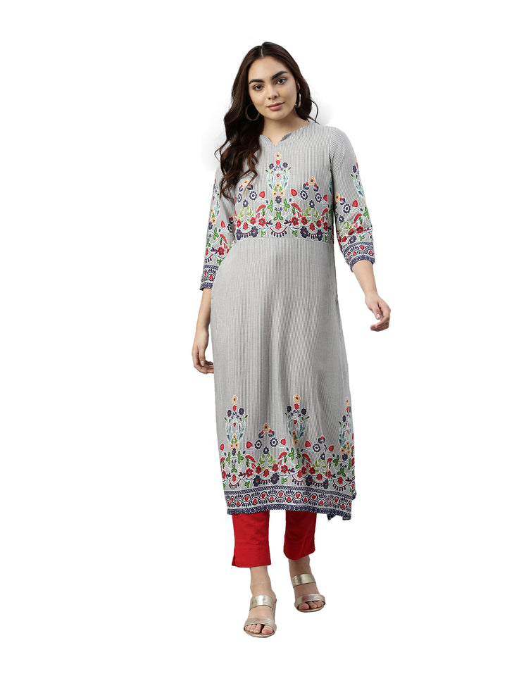 Neerus Gray Color Rayon Fabric Kurta