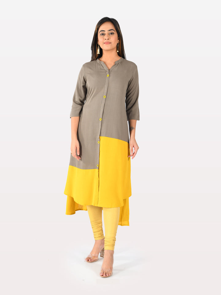 Neerus Green rayon solid kurti - front view