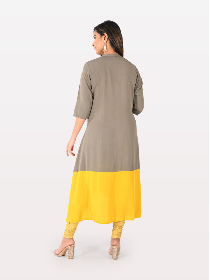 Neerus Green rayon solid kurti - back view