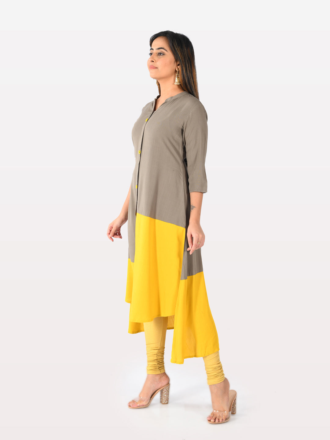 Neerus Green rayon solid kurti - side view