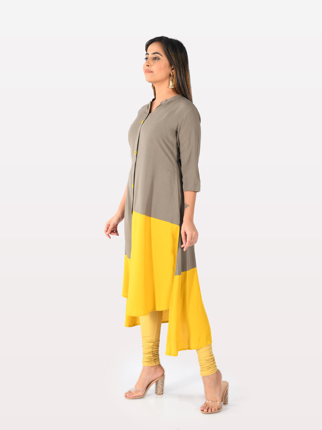 Neerus Green rayon solid kurti - detail view 1