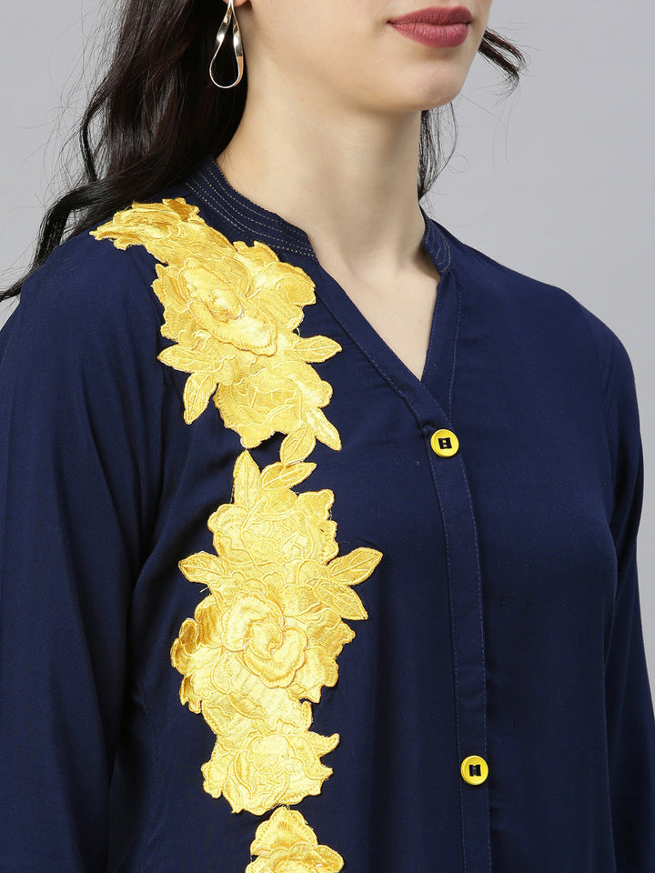 Neerus Blue embroidered A-line kurta - back view