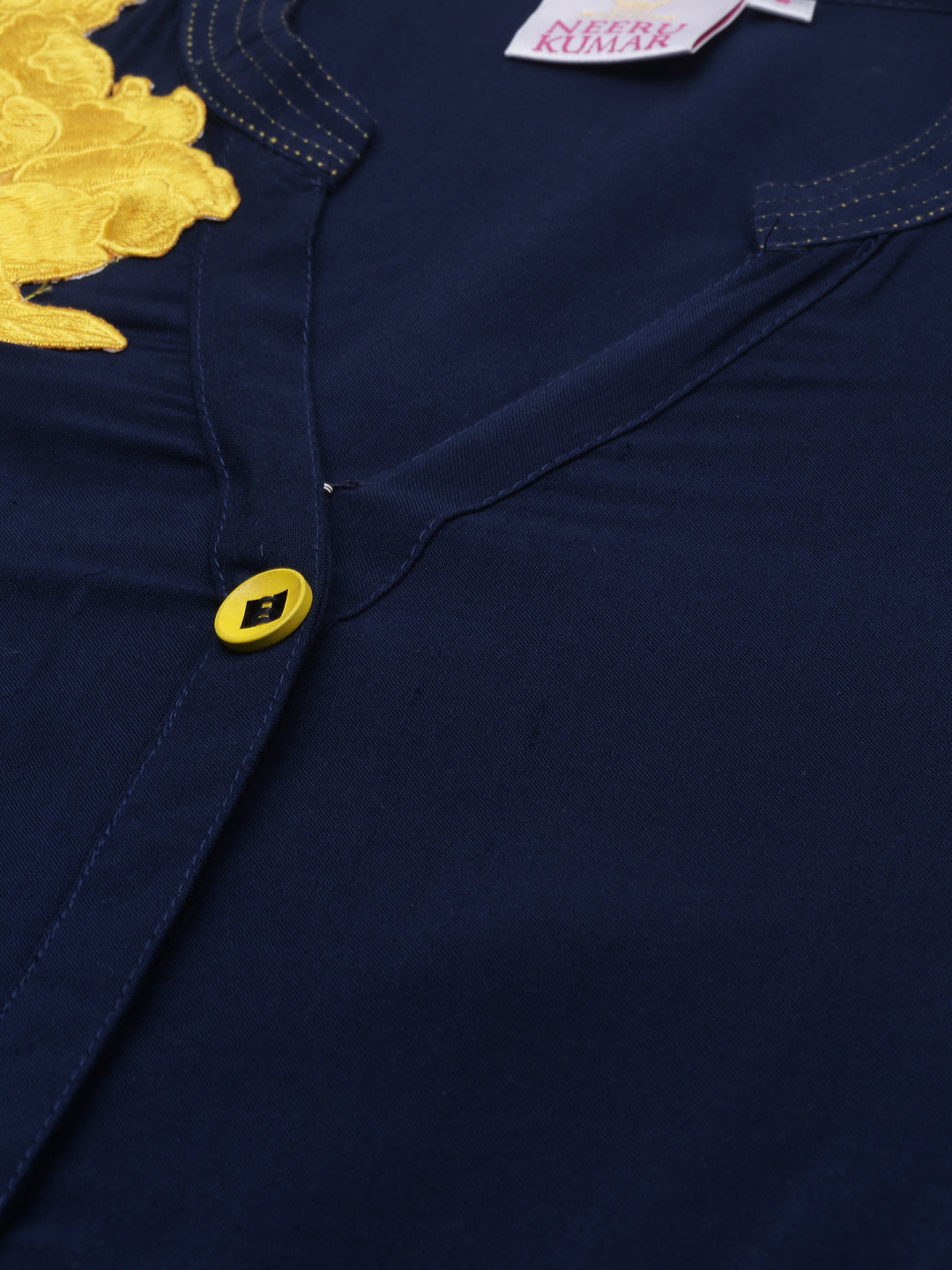 Neerus Blue embroidered A-line kurta - side view