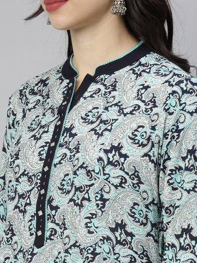 Neeru's Blue Printed Flared Kurta
