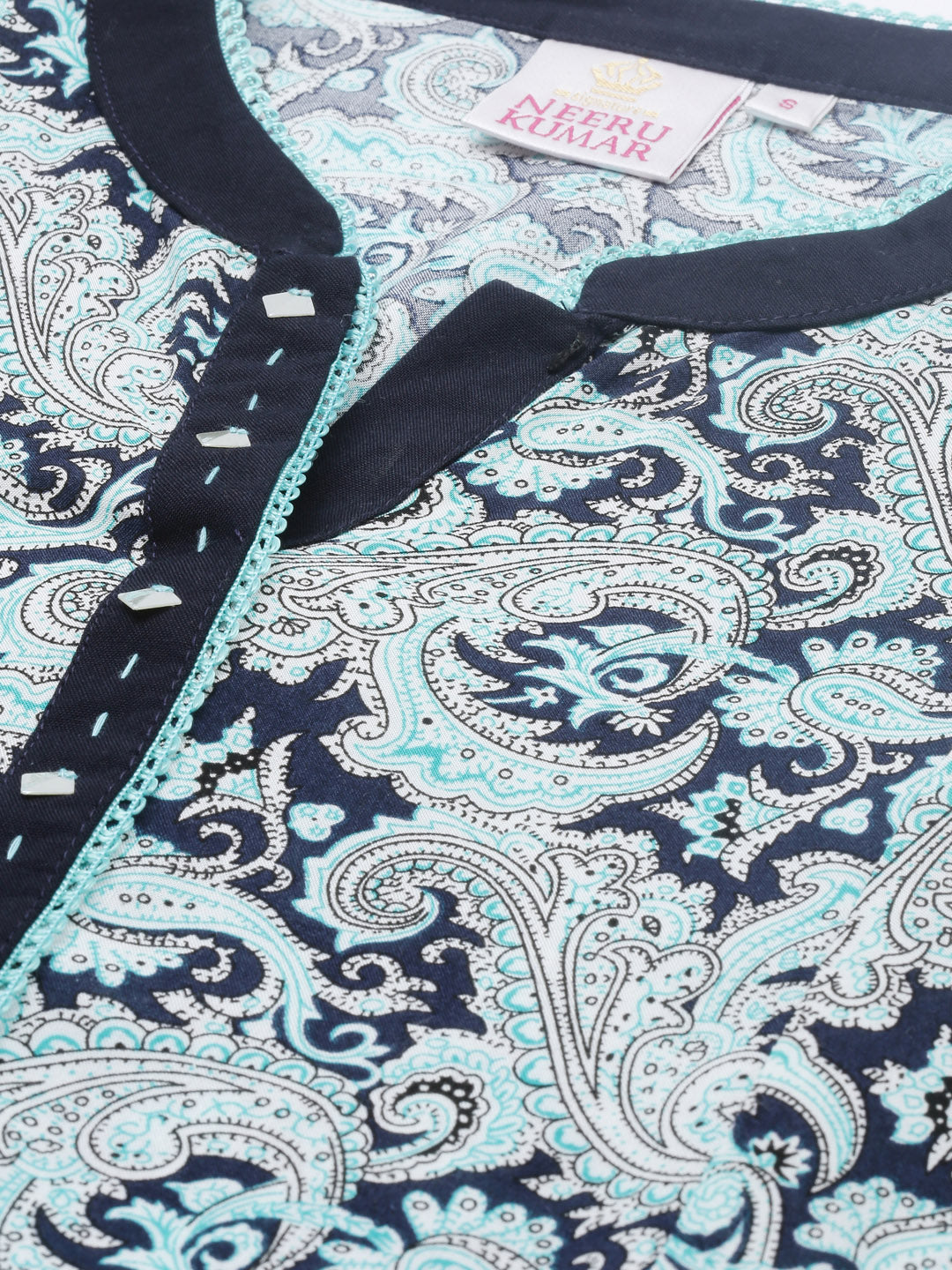 Neeru's Blue Printed Flared Kurta