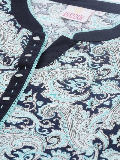 Neeru's Blue Printed Flared Kurta
