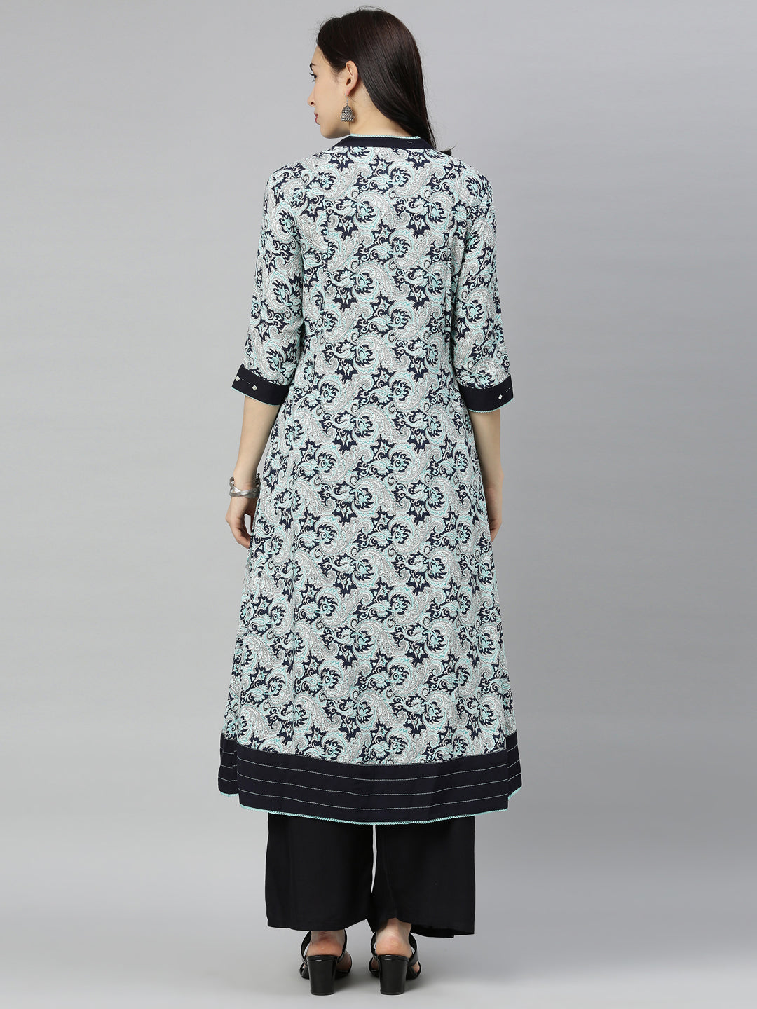 Neerus Blue printed flared kurta - detail view 4