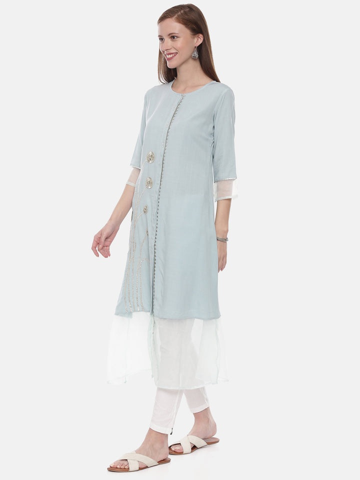 Neerus Aqua Embellished Straight Kurta