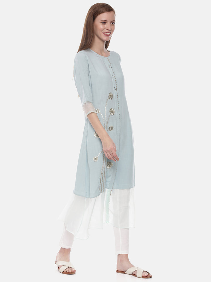 Neerus Aqua Embellished Straight Kurta