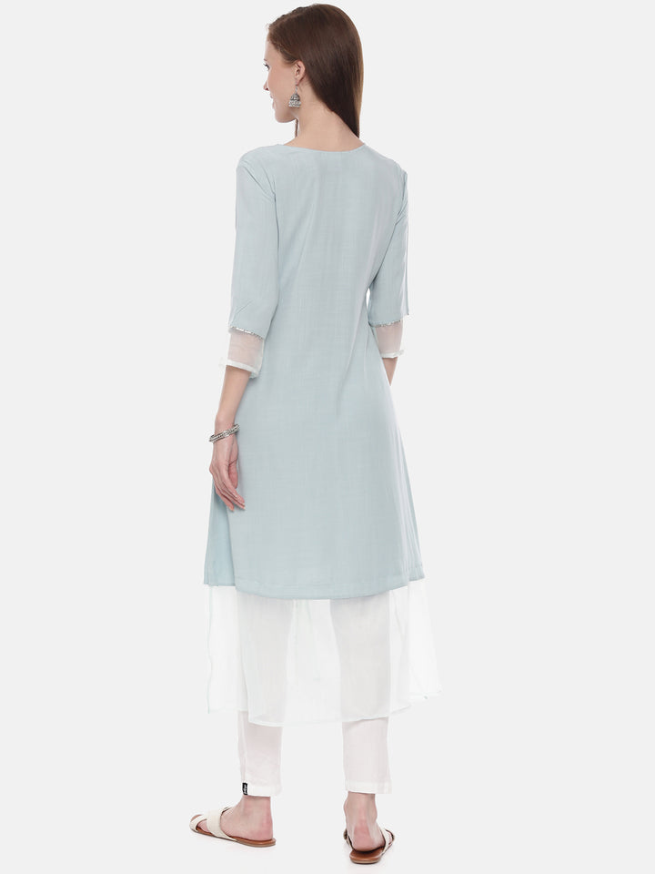 Neerus Aqua Embellished Straight Kurta