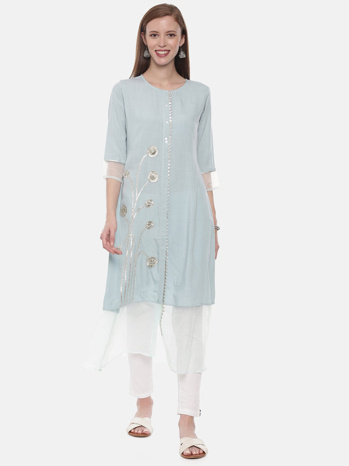 Neerus Aqua Embellished Straight Kurta
