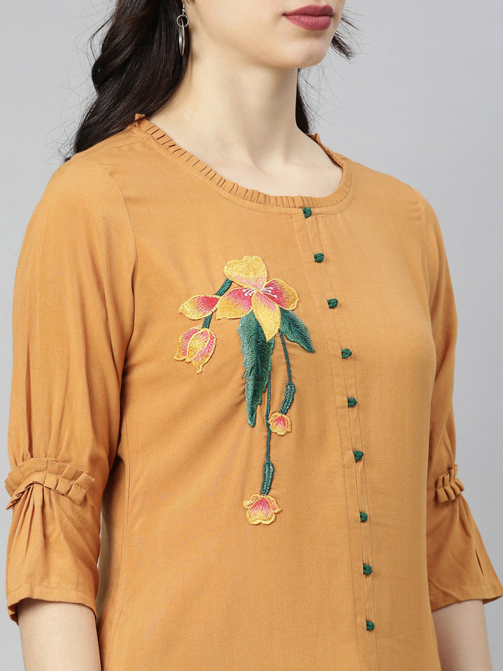 Neerus Brown embroidered straight kurta - back view