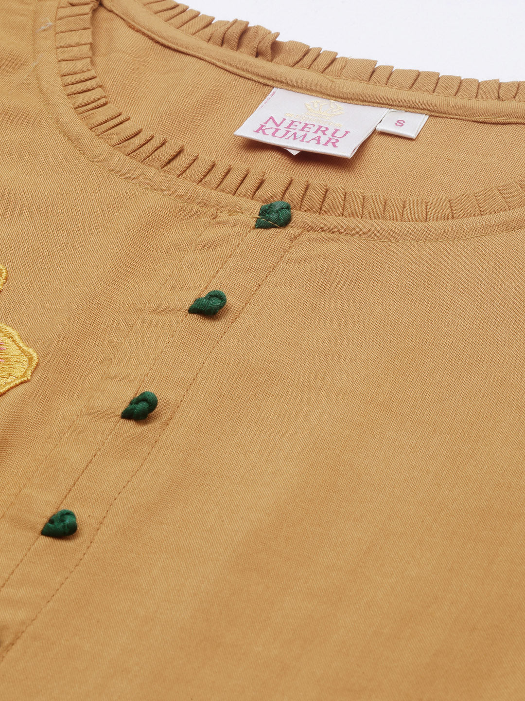 Neerus Brown embroidered straight kurta - side view