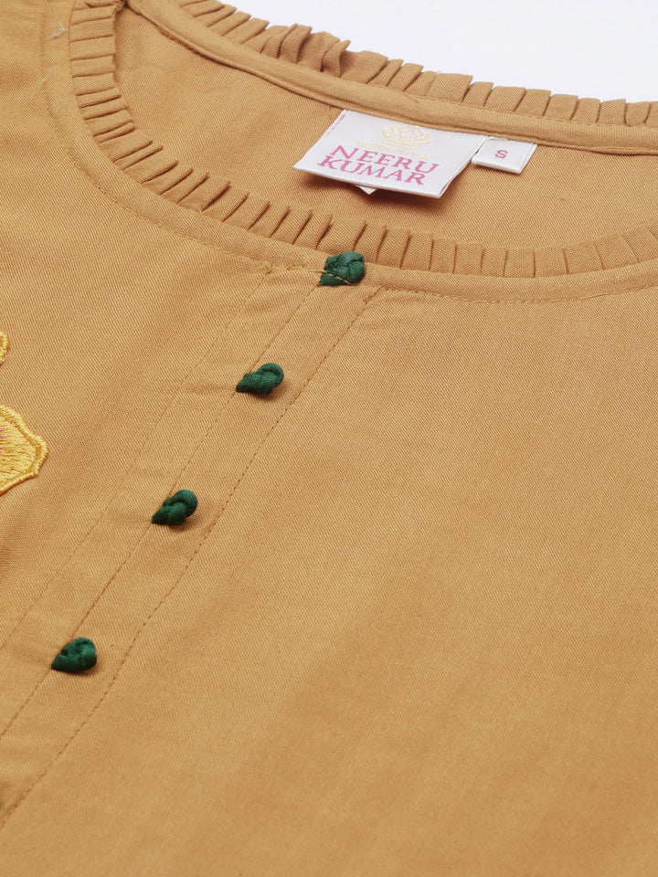 Neerus Brown embroidered straight kurta - side view