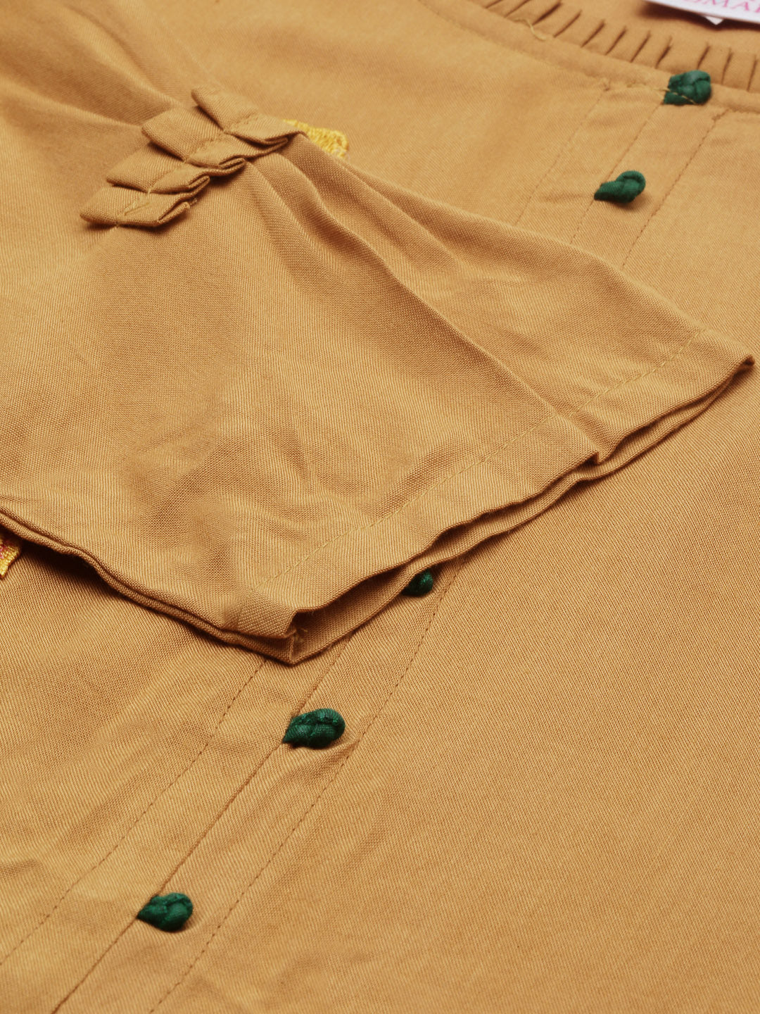 Neerus Brown embroidered straight kurta - detail view 1