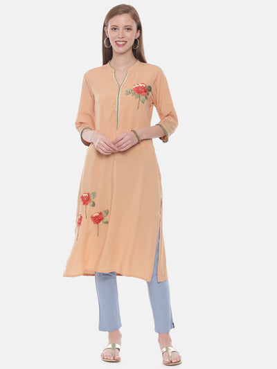 Neeru's Peach Embroidered Straight Kurta