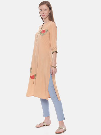 Neeru's Peach Embroidered Straight Kurta