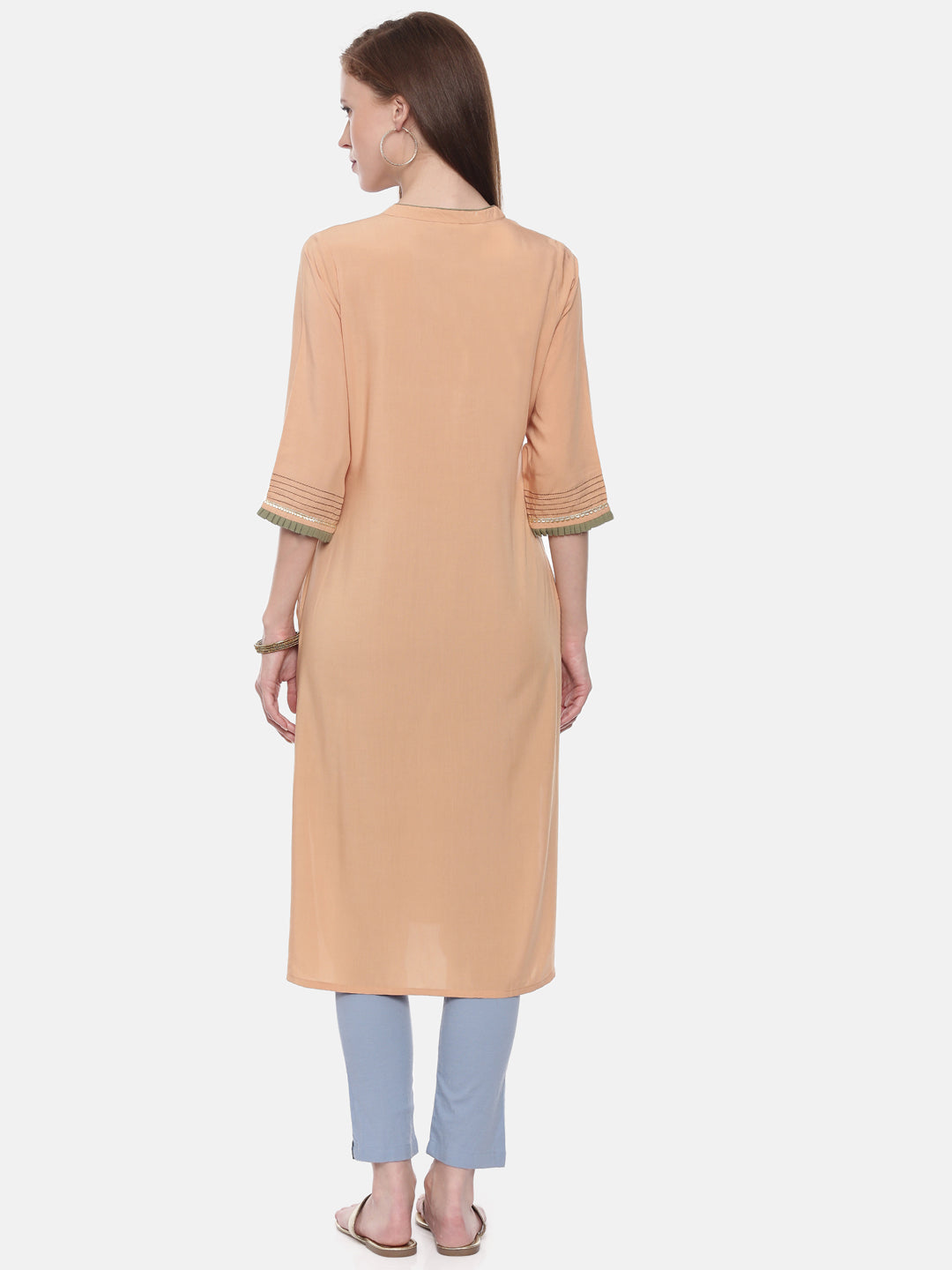 Neeru's Peach Embroidered Straight Kurta