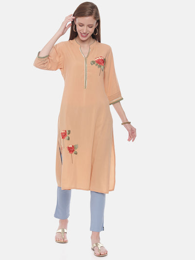 Neeru's Peach Embroidered Straight Kurta