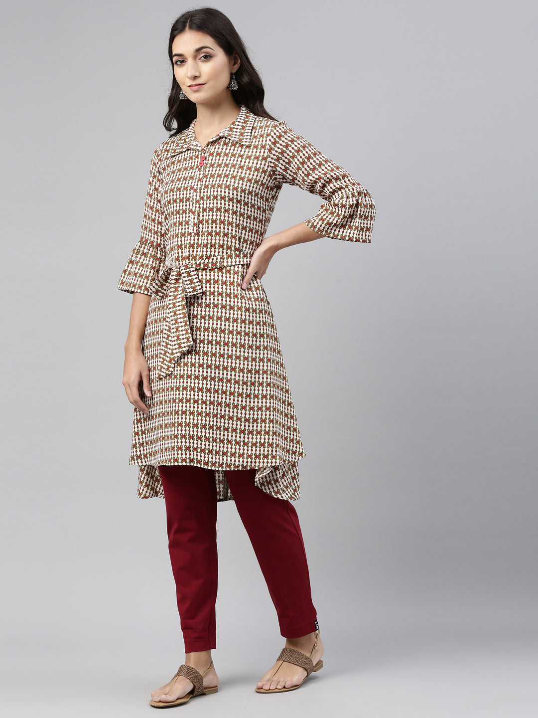 Neerus Cream Color Rayon Fabric Tunic