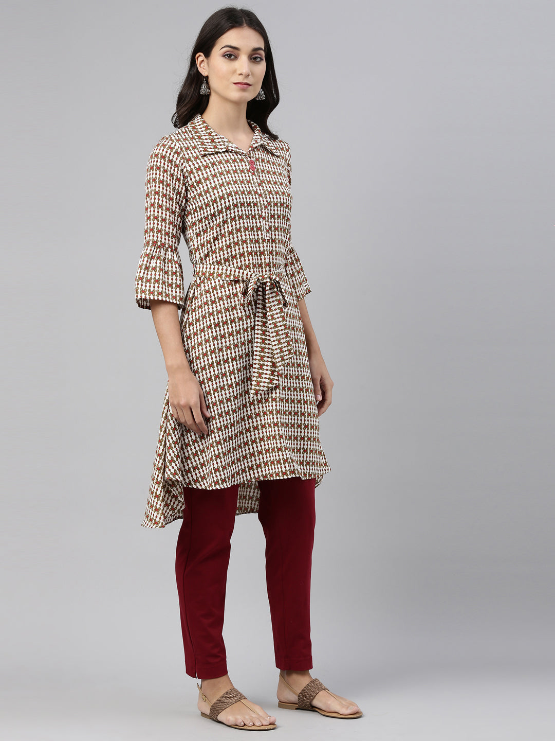Neerus Cream Color Rayon Fabric Tunic
