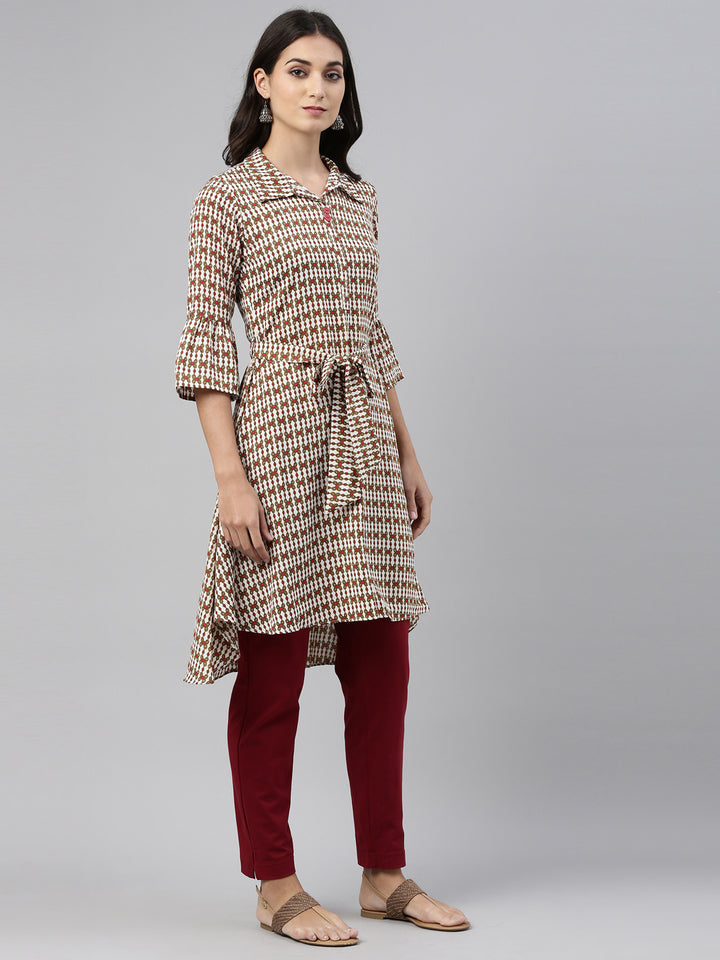 Neerus Cream Color Rayon Fabric Tunic