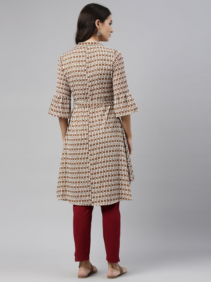 Neerus Cream Color Rayon Fabric Tunic