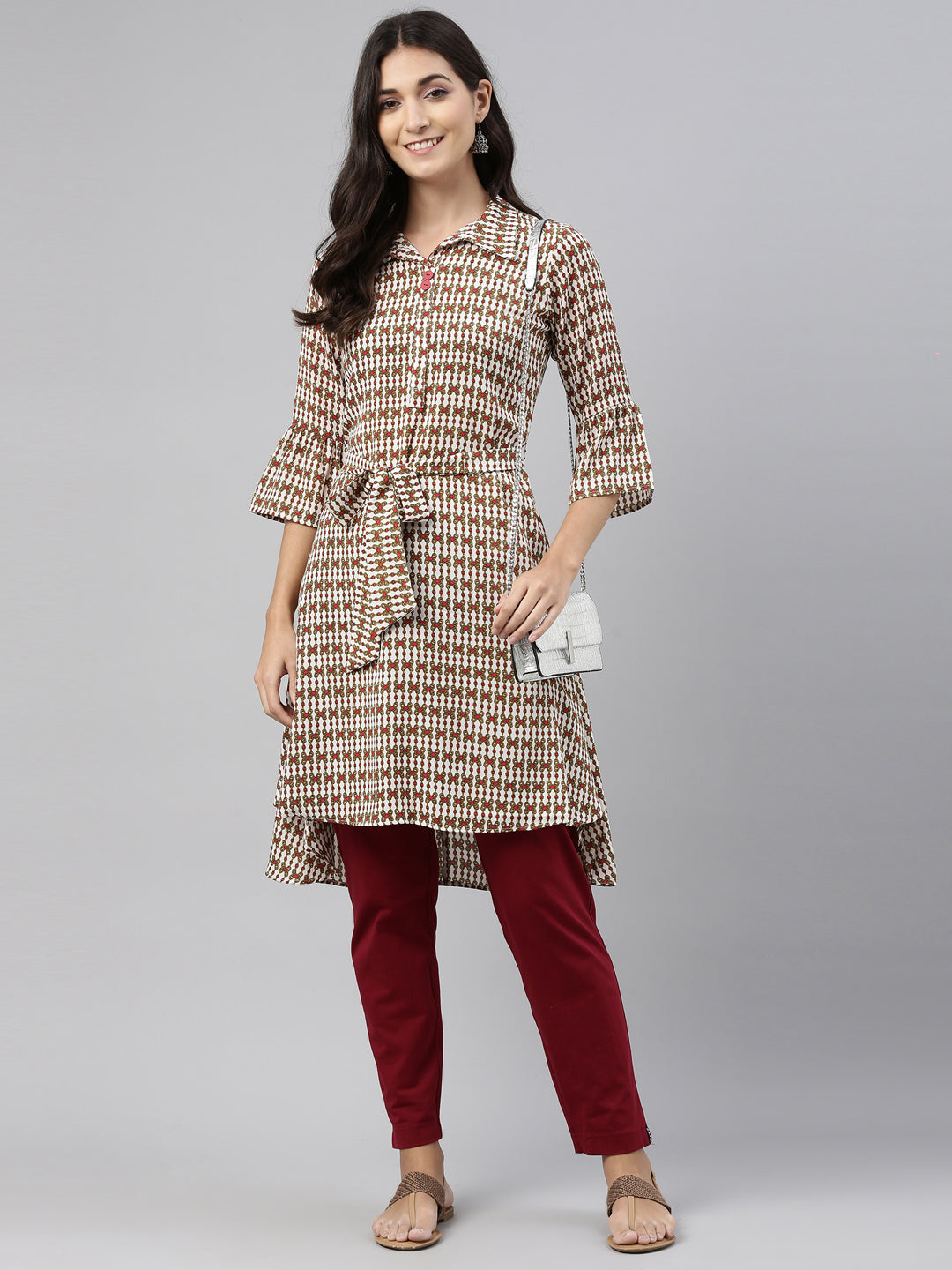 Neerus Cream Color Rayon Fabric Tunic