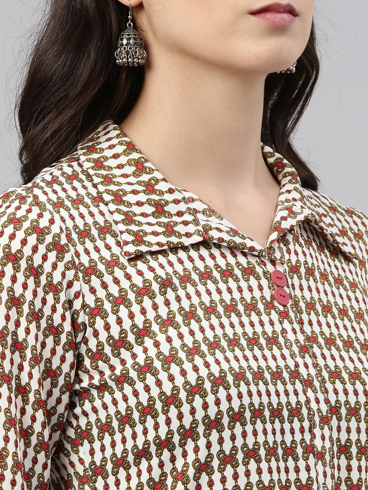 Neerus Cream Color Rayon Fabric Tunic