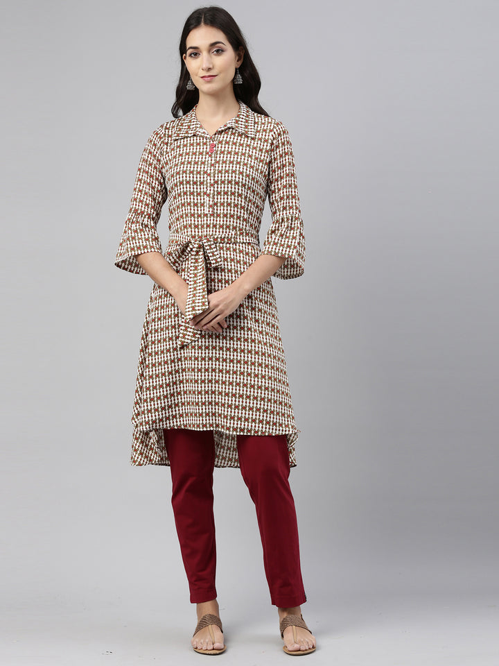 Neerus Cream Color Rayon Fabric Tunic