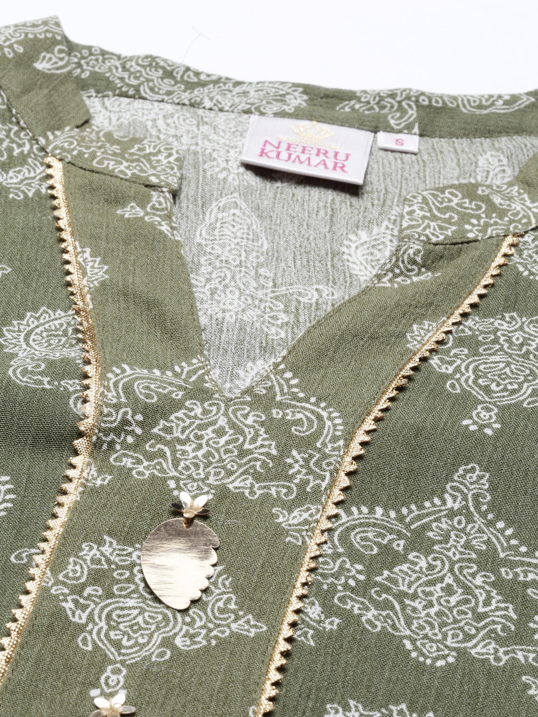 Neerus Green rayon straight kurti - side view