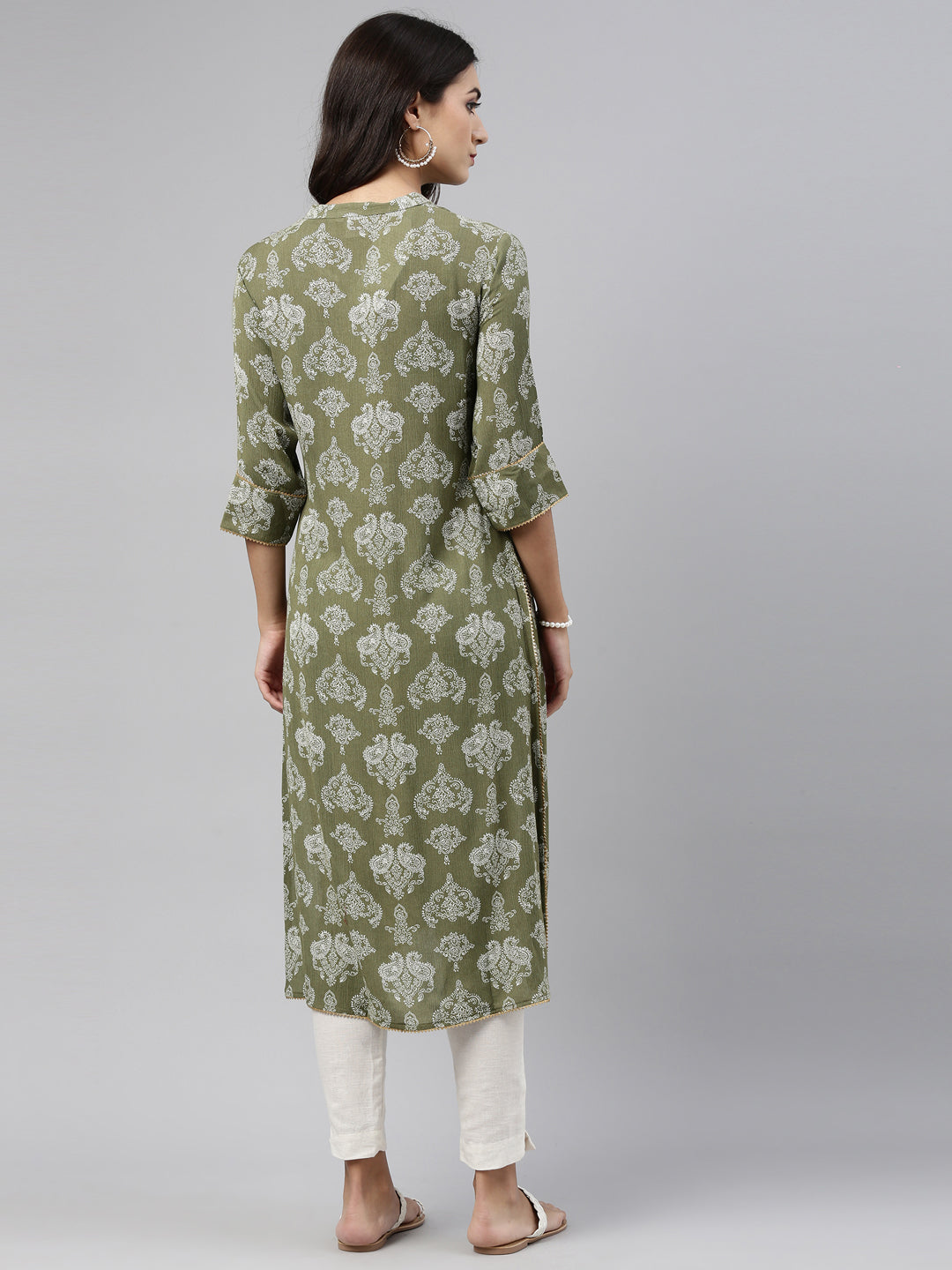 Neerus Green rayon straight kurti - detail view 4