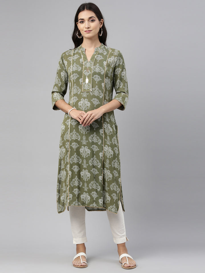 Neerus Green rayon straight kurti - detail view 5