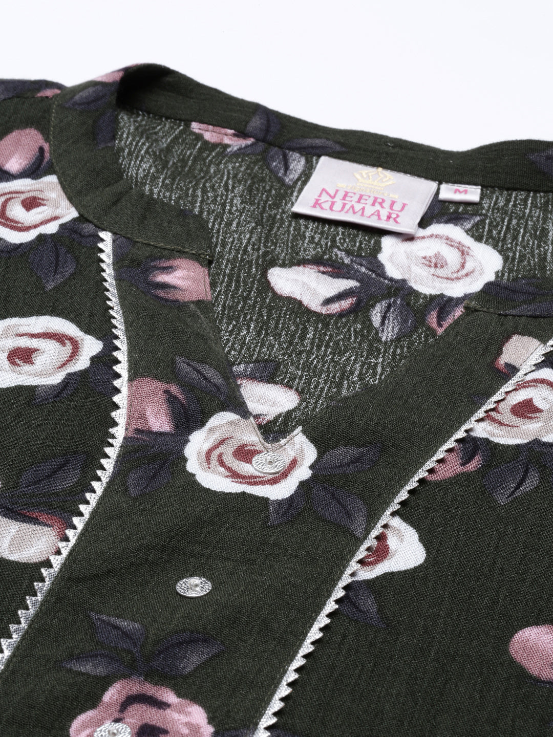 Neerus Green chiffon straight kurta - detail view 14