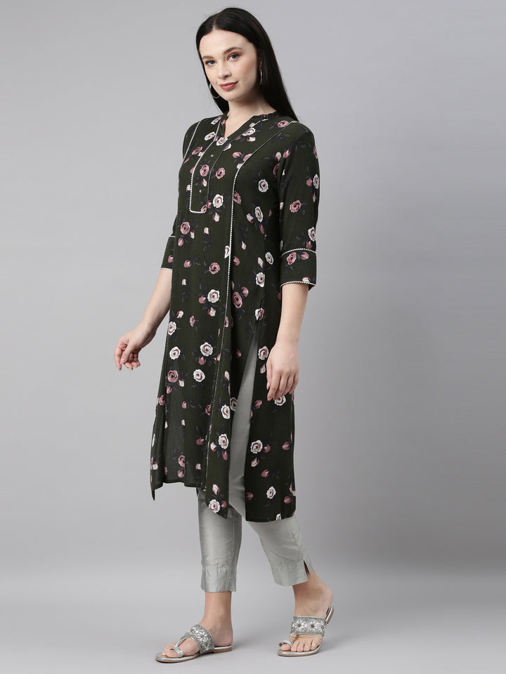 Neerus Green chiffon straight kurta - side view