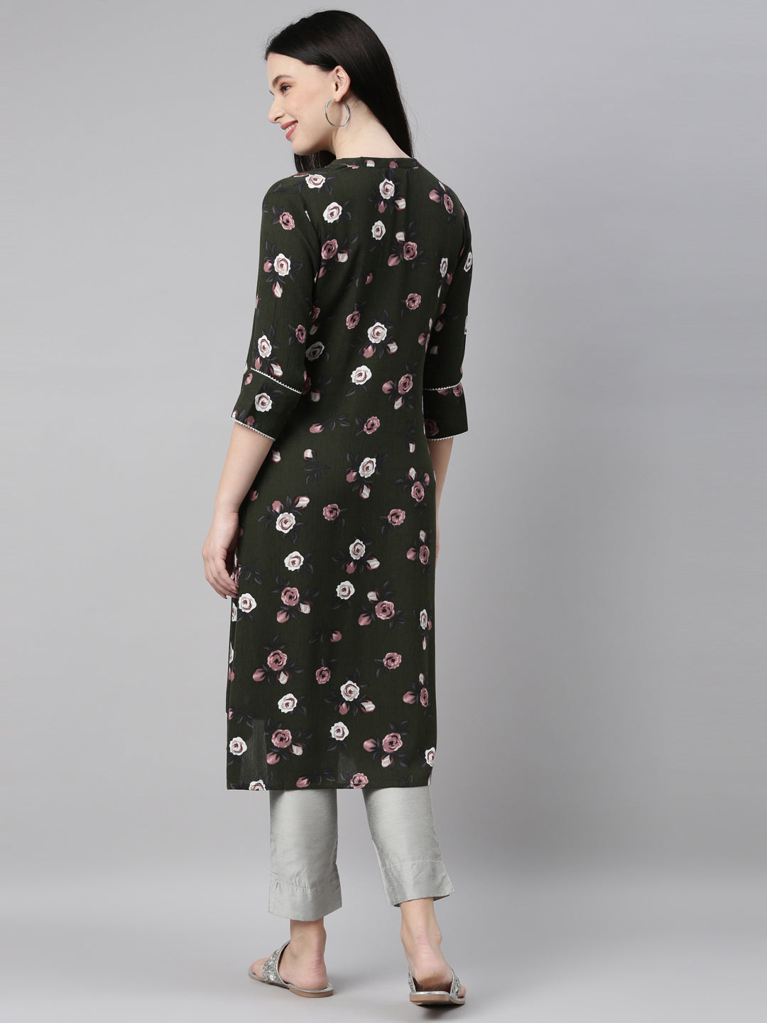 Neerus Green chiffon straight kurta - detail view 17
