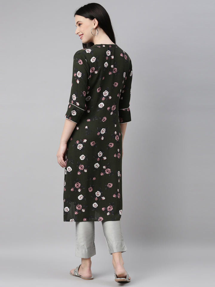 Neerus Green chiffon straight kurta - detail view 17