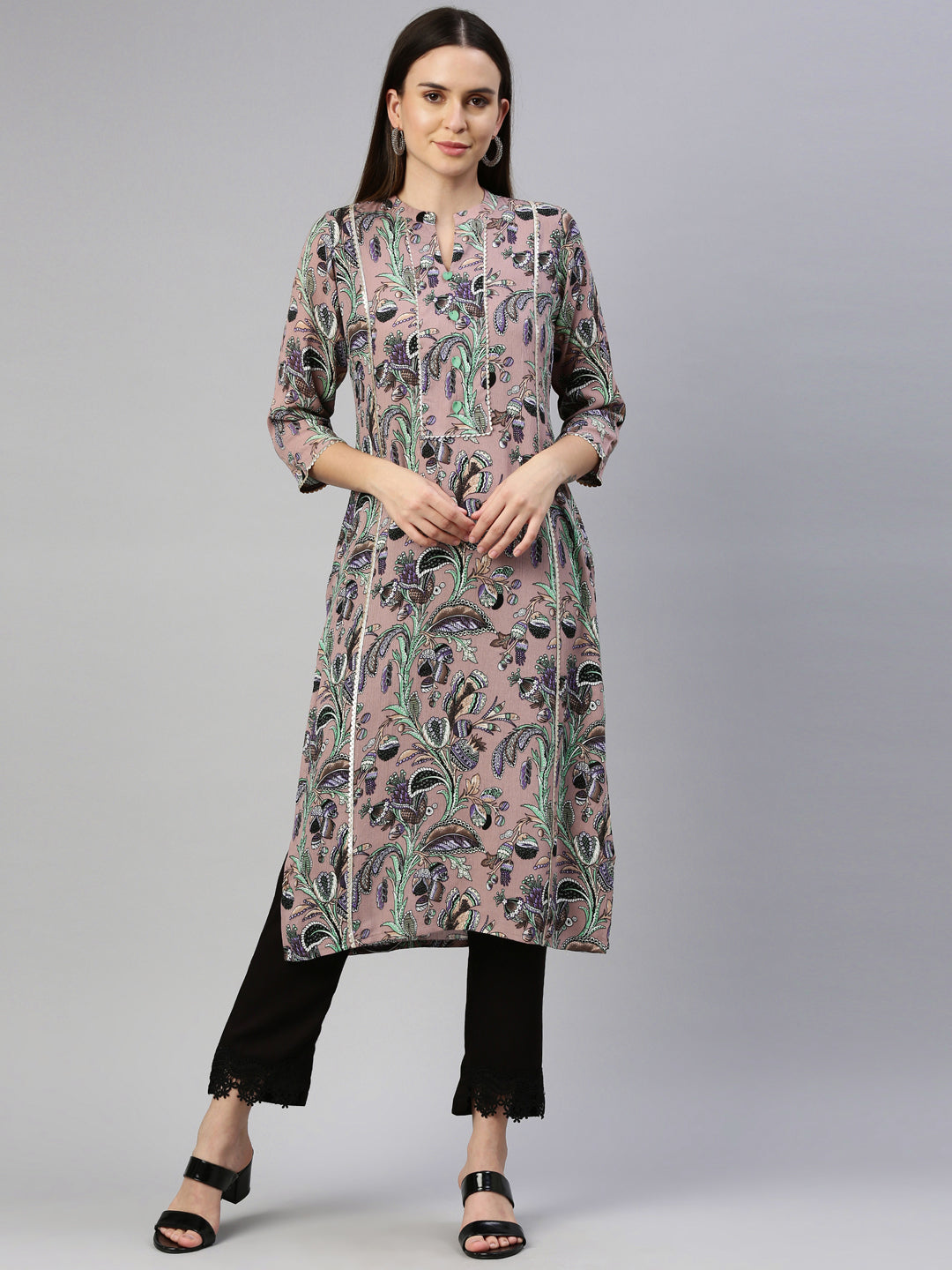 Neerus Pink chiffon solid kurti - front view