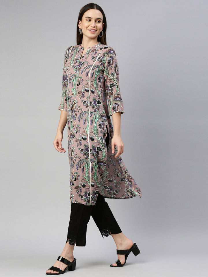 Neerus Pink chiffon solid kurti - side view