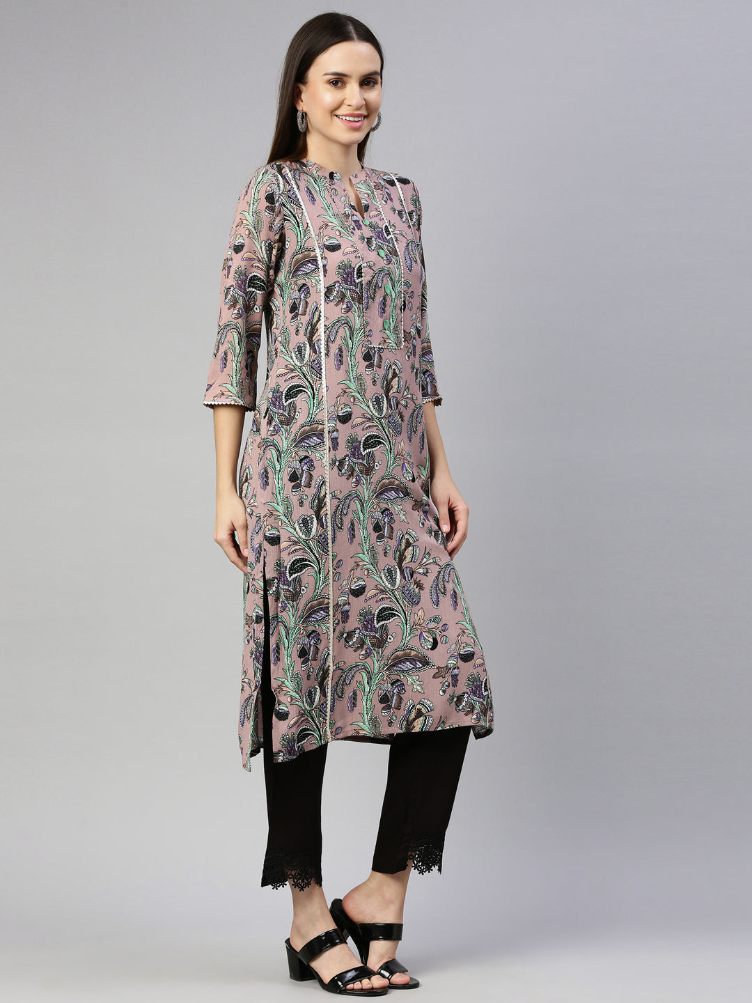 Neerus Pink chiffon solid kurti - detail view 1