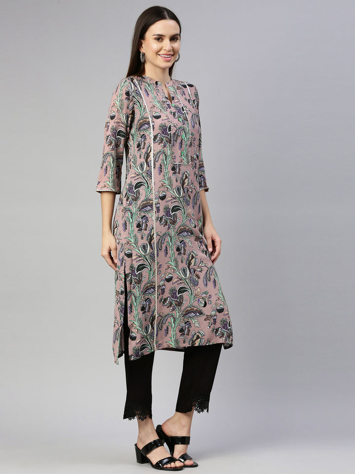 Neerus Pink chiffon solid kurti - detail view 1