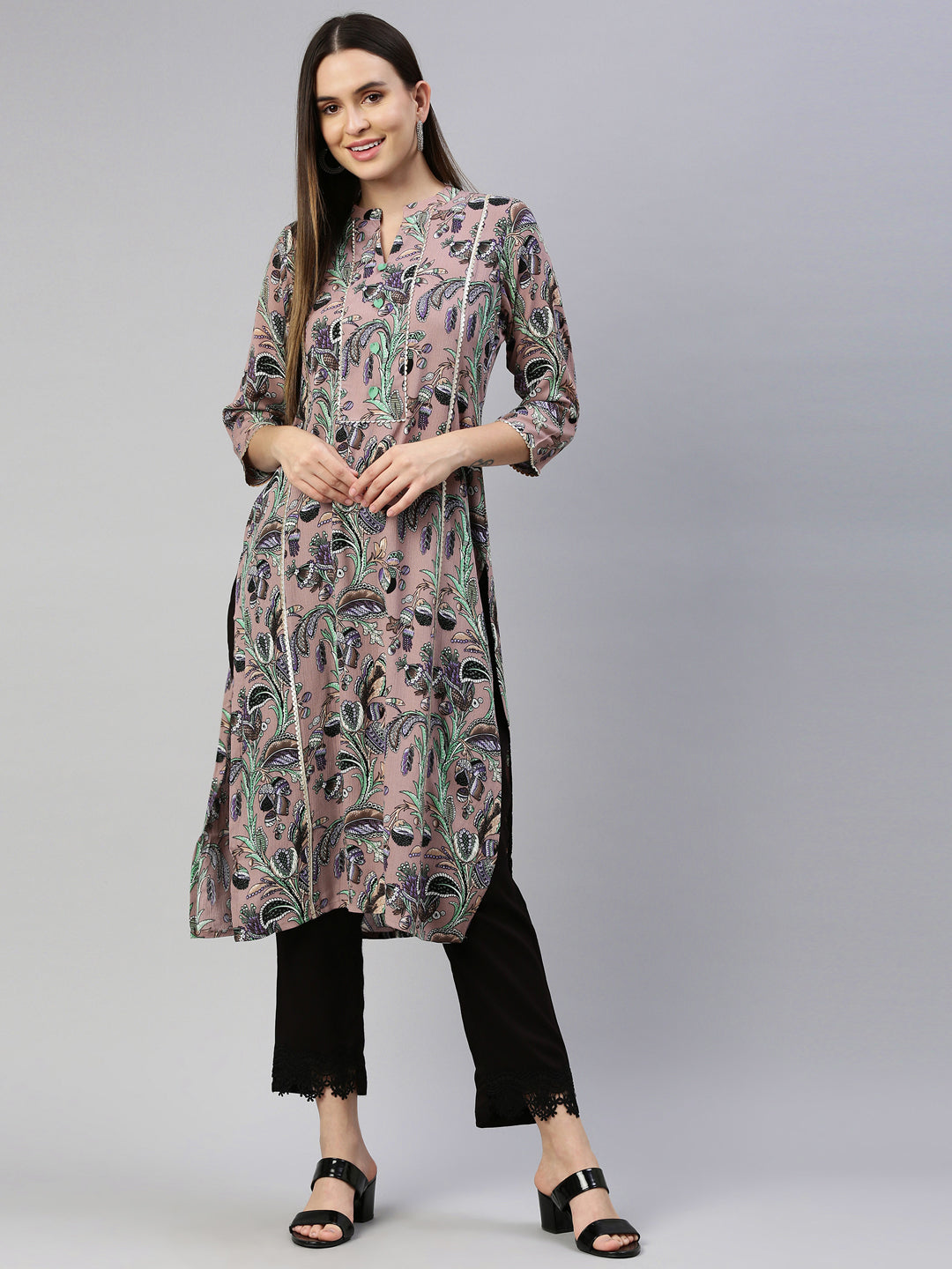 Neeru'S Onion Color Chiffon Fabric Kurta