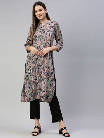 Neeru'S Onion Color Chiffon Fabric Kurta