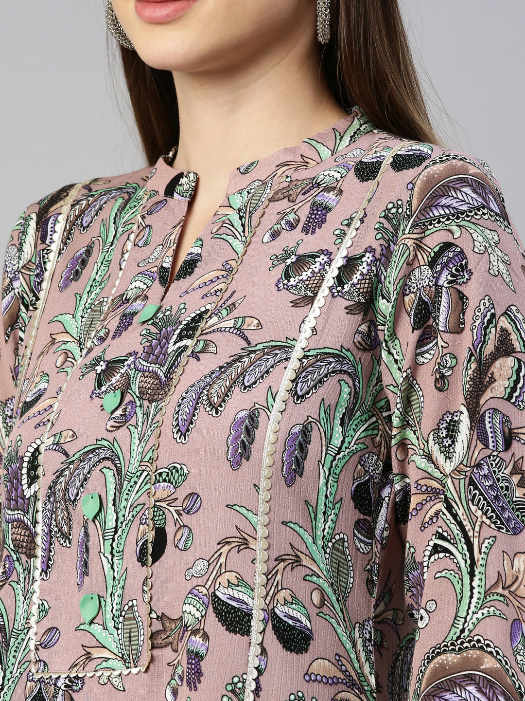 Neerus Pink chiffon solid kurti - detail view 5