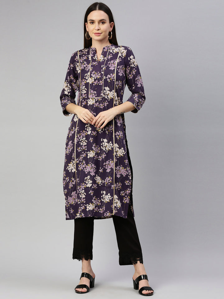 Neerus Purple rayon printed kurti - detail view 6
