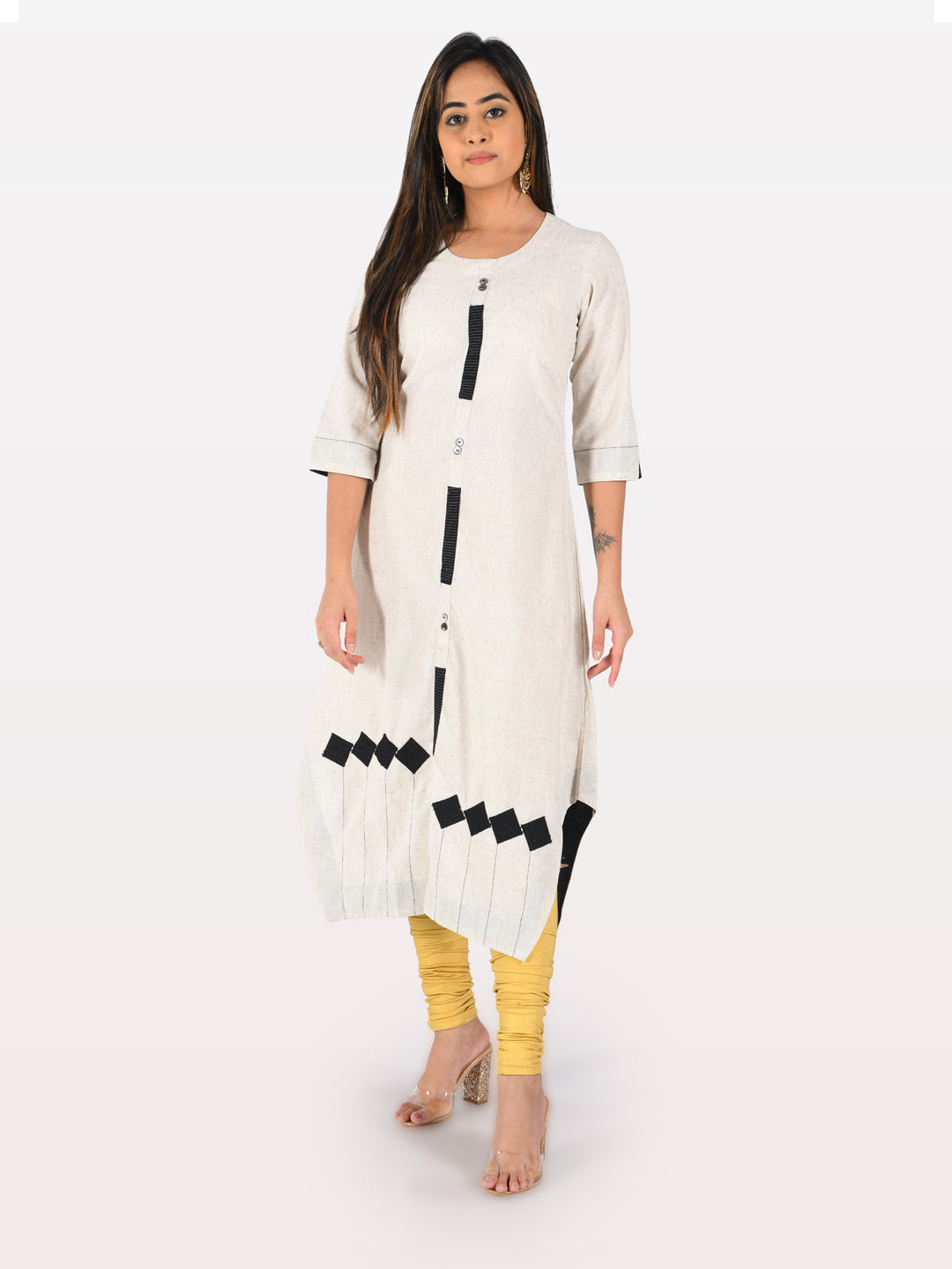Neerus Off White Printed Straight Kurta